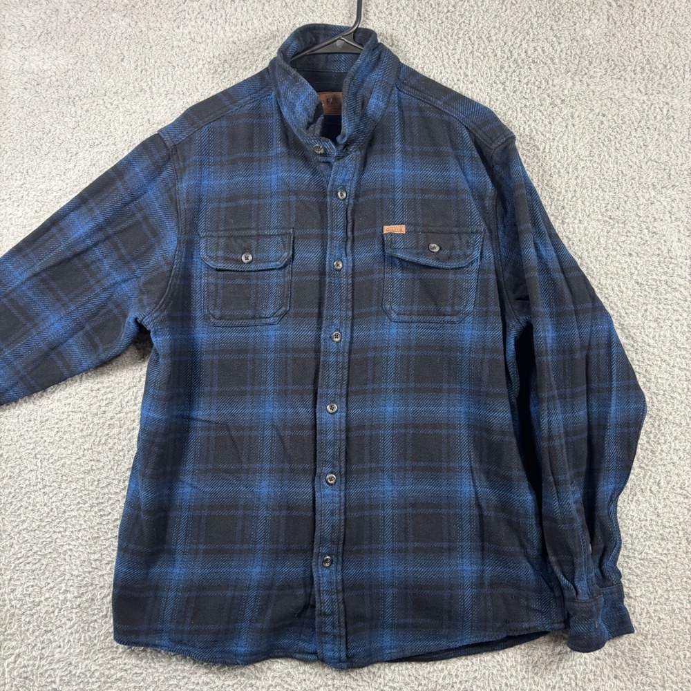Orvis Mens XL Blue Black Plaid Flannel Shirt Heavyweight Cotton Button Up‎